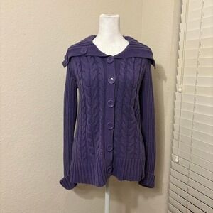Style & co size S purple cable knit button cardigan with wide foldover collar